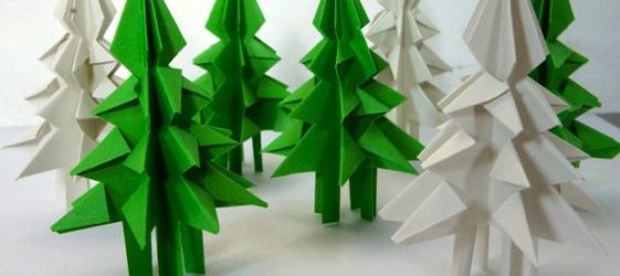 Обемни дървета за Нова година от хартия и картон